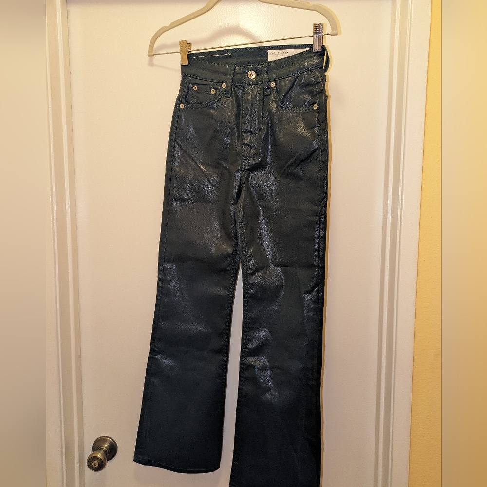 Rag & Bone green pine faux leather flare jeans/pants women's sz 24 New